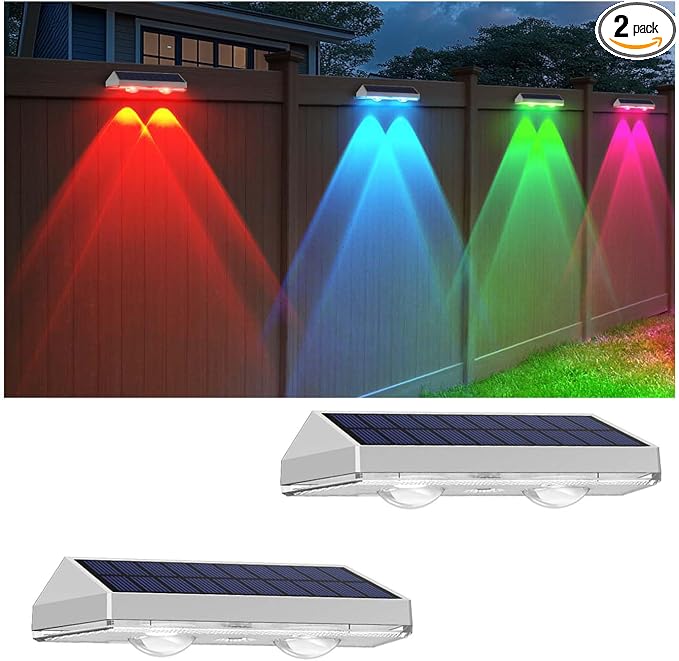 LIANGLOME 2 Pack Solar Fence Lights Outdoor, 2PK Solar Outdoor Light Warm White by LIANGLOME