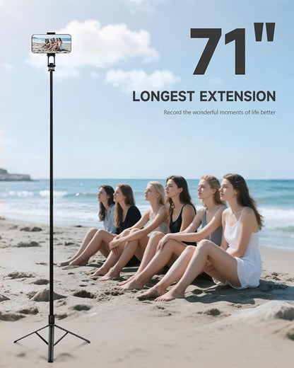 71” Phone Tripod & Selfie Stick, Portable All in One Extendable Cell Phone - Image 3