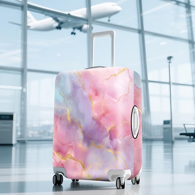 ANNA QUEEN Pink Marble Travel Luggage Cover -Stretchable Airplane Suitcase - Image 9