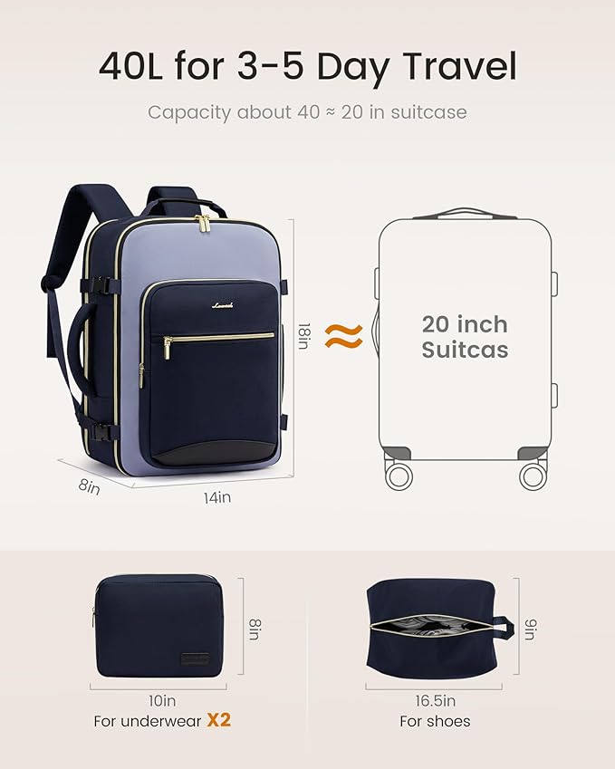 LOVEVOOK 40L Travel Backpack for Women & Men, Airline Approved Carry On Luggage - Image 5