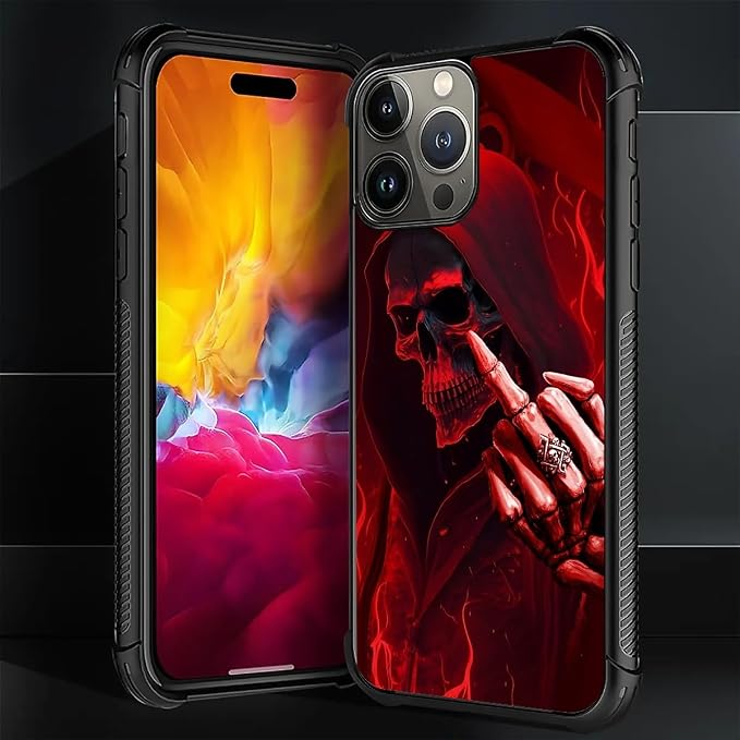 for iPhone 16 Pro Max Case, Gestures Funny Skull Pattern Graphic Design Girl - Image 7