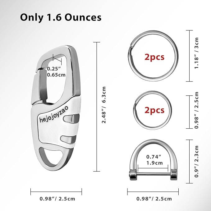 Keychain with Carabiner Clip, 4 Heavy Duty Key Rings and D Ring - Image 5