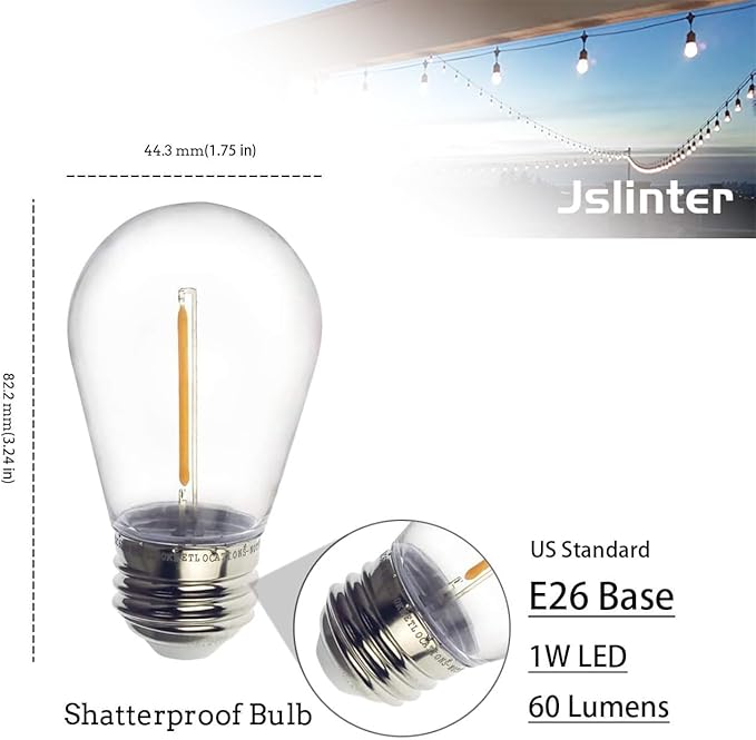 Jslinter S14 1W Outdoor String Lights Bulbs LED, Shatterproof & Waterproof - Image 2
