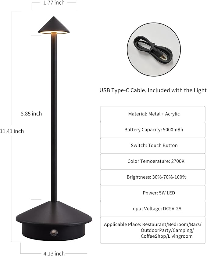 Modern Cordless Table Lamp Set of 2, Portable LED Desk Lamps, 5000mAh - Image 5