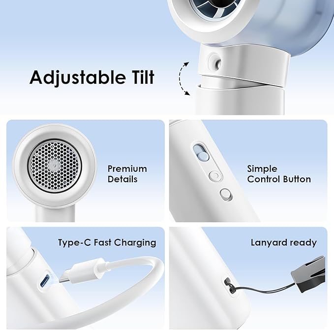 Portable Misting Fan Handheld Powerful Turbo Fan, 100 Speeds, 6000mAh - Image 6