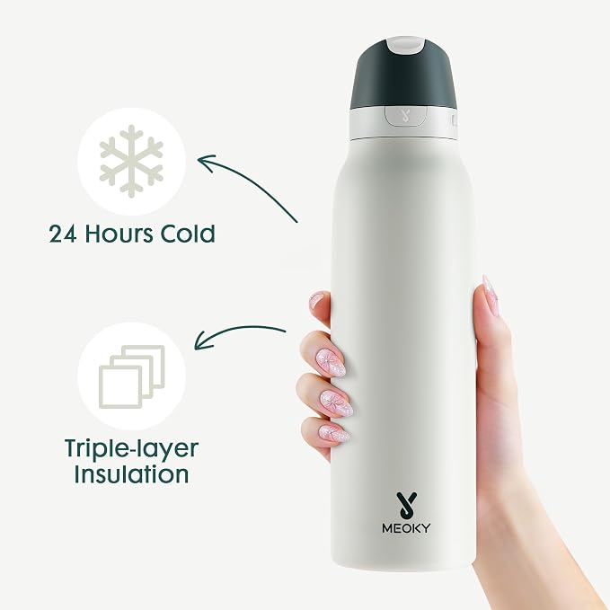Meoky 24 oz Travel Water Bottle Stainless Steel: Leak Proof Locking Lid - Image 2