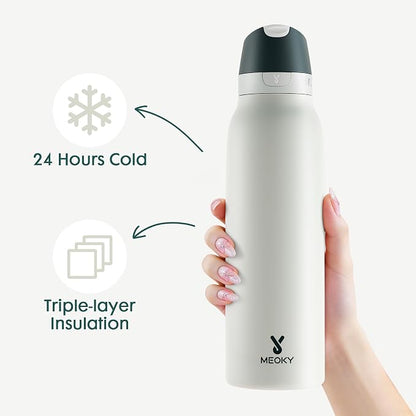 Meoky 24 oz Travel Water Bottle Stainless Steel: Leak Proof Locking Lid - Image 2