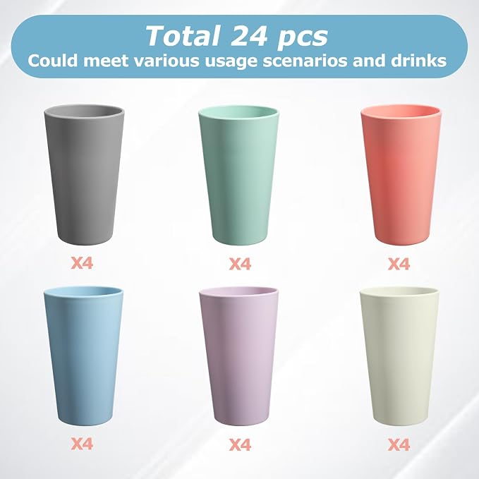 24 Pcs Unbreakable Plastic Cups Set, 20 oz Reusable Plastic Cups, Stackable - Image 3