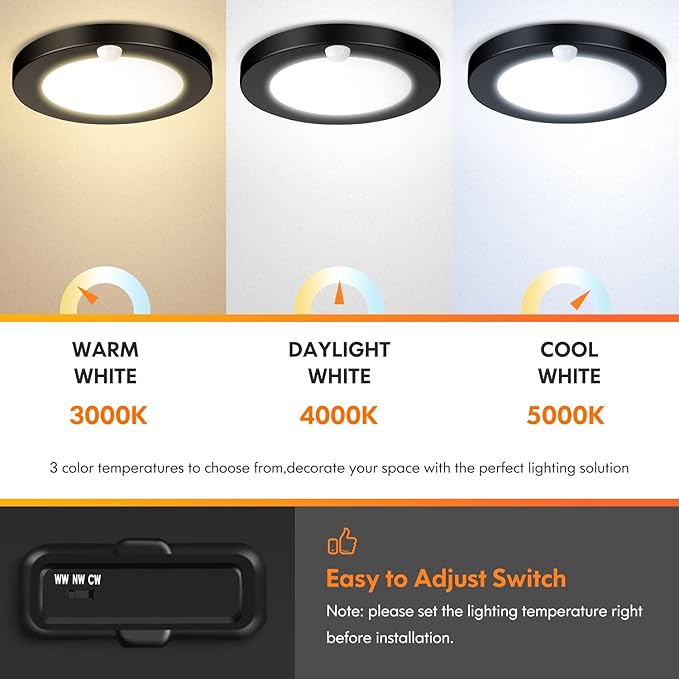 2-Pack Motion Sensor LED Ceiling Lights, 15W-100W Equivalent, 1200LM 3 Colors - Image 4