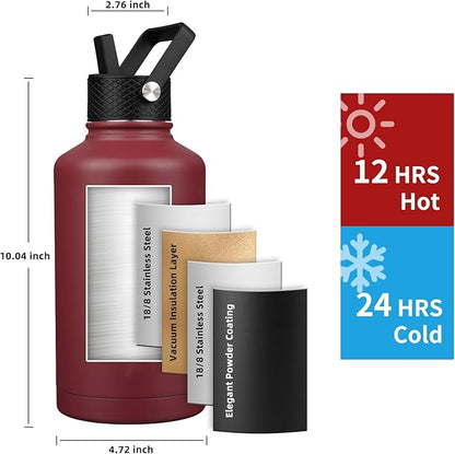 Insulated Water Bottle 64oz, Triple Wall Vacuum Stainless Steel, Leak Proof & - Image 2