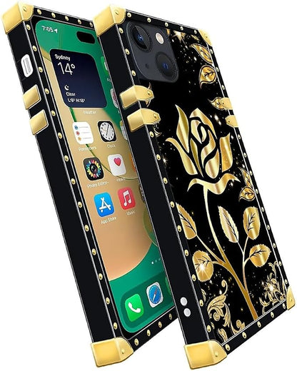 Compatible with iPhone 14 Case, Shine Gold Rose Luxury Golden Decoration - Image 3