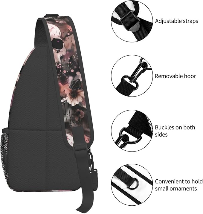Flowers And Skulls Sling Bag For Women Men Halloween Backpack Crossbody Skull - Image 5