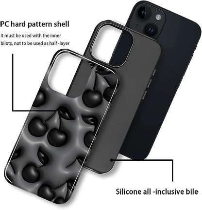 for iPhone 14 Plus Case, HL2 Cute Cool Cherry Black Hybrid 2 Layer Hard Shell - Image 3