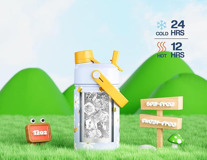 12 oz Insulated Water Bottle for Kids: 2-in-1 Straw Spout Lid, Spill-proof - Image 5