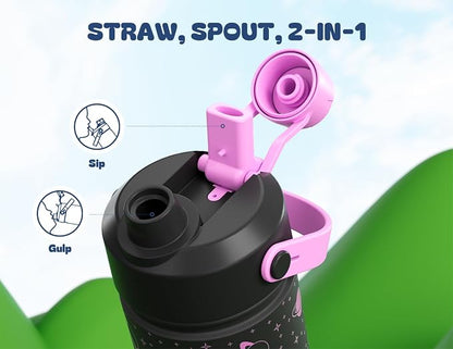 18 oz Kids Insulated Water Bottle: Glow-in-the-Dark, 2-in-1 Straw Spout Lid - Image 7