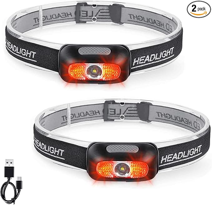 Rechargeable Headlamp 2 Pack, Ultra Bright 500 Lumen Head Lamp 5 Lighting Modes by COSMOING