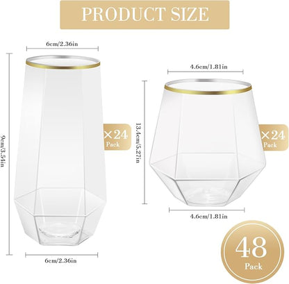 48 Pack Plastic Glasses – 24 x 9oz Stemless Champagne Flutes & 24 x 12oz - Image 6