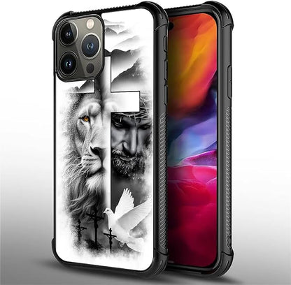 for iPhone 15 Pro Case, Lion Cross Jesus Christ Dove Pattern Graphic Design - Image 3