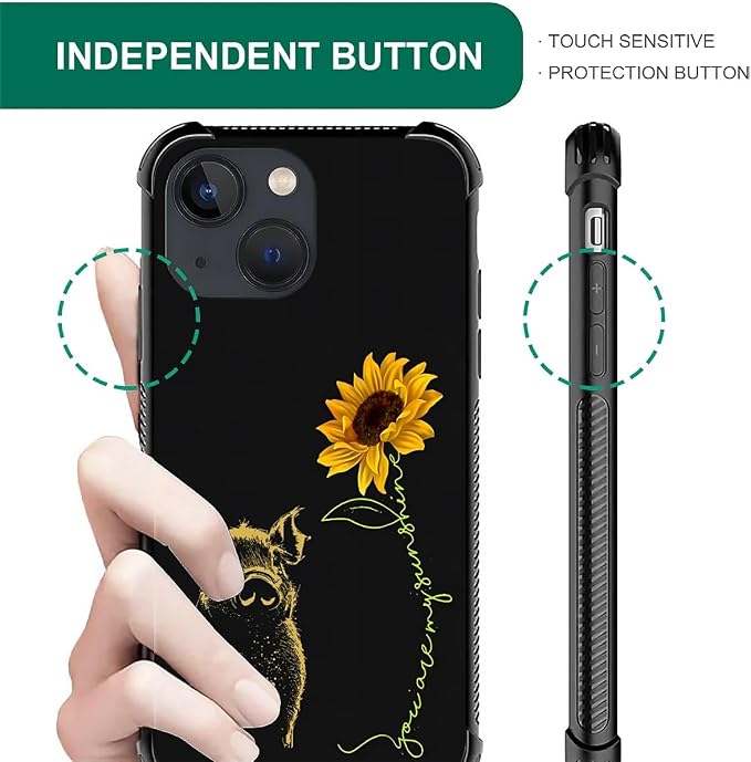 for iPhone 14 Plus Case, Pig Sunflower Yellow Sunshine Pattern Made of Soft - Image 5