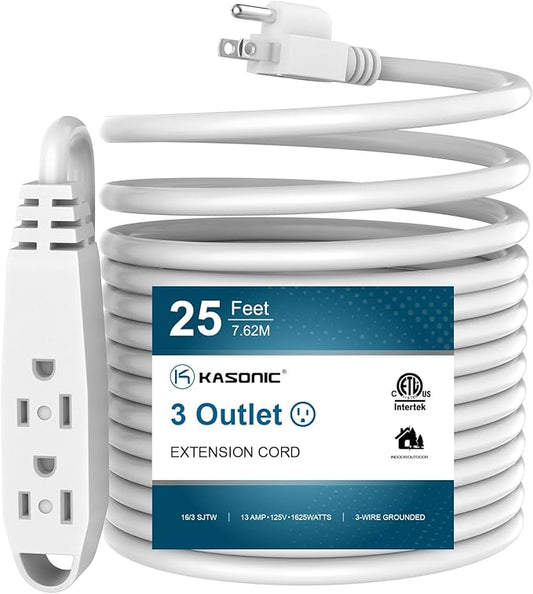 K KASONIC - 25-Feet 3 Outlet Extension Cord, UL Listed, 16/3 SJTW 3-Wire by KASONIC