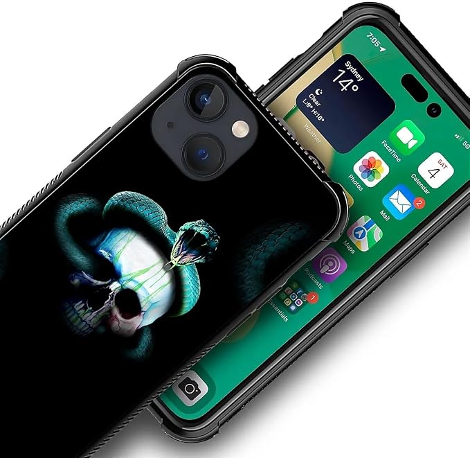 for iPhone 14 Case, Skeleton Winding Snake Pattern Graphic Design Girl Boy Soft - Image 5