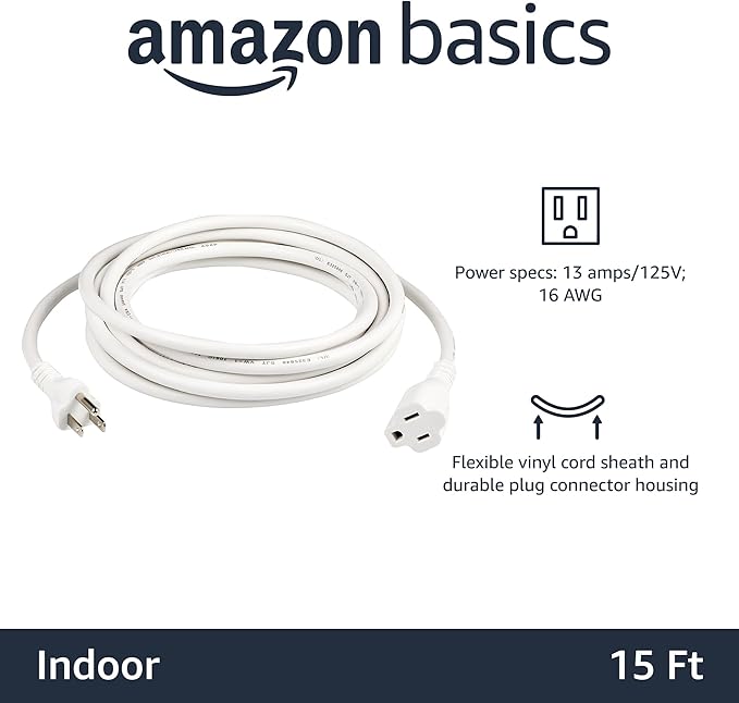 Amazon Basics Indoor Extension Cord, 3 Prong Outlet Extender Power Cord - Image 2