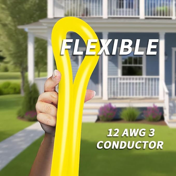 PlugSaf 12/3 Gauge Yellow Indoor Outdoor Extension Cord 1FT - Image 4