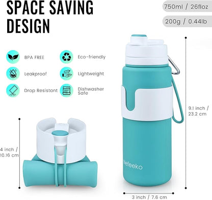 Nefeeko Collapsible Water Bottle, BPA Free 26oz Foldable Water Bottle - Image 2
