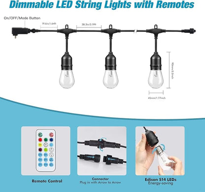 Auroraworld 96FT RGB Outdoor String Lights, Dimmable Color Changing Waterproof - Image 6