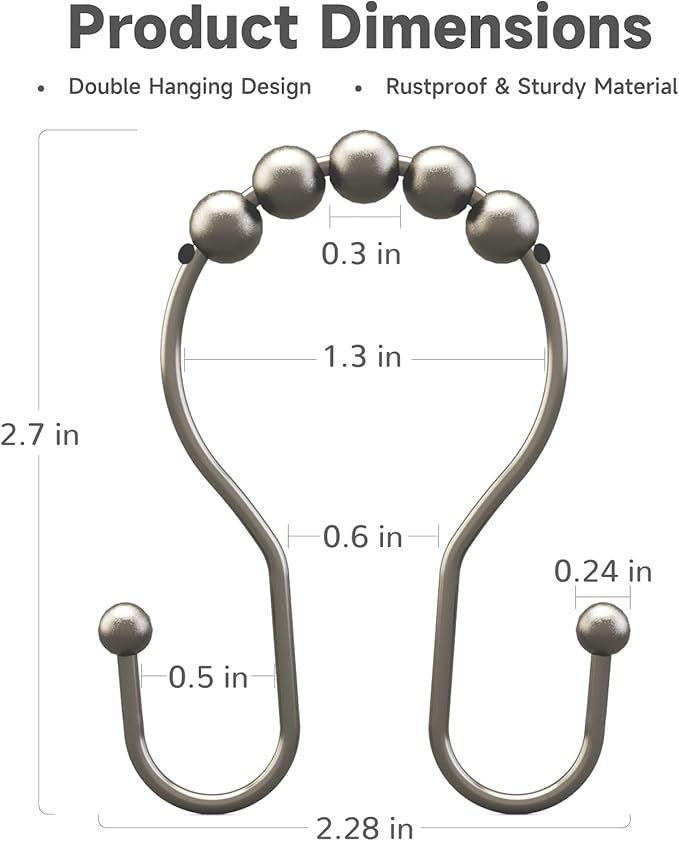 Bathway Shower Curtain Hooks Rust Proof Shower Curtain Rings, Smooth Glide - Image 5