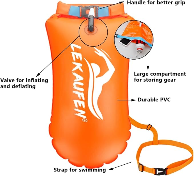 Swim Buoy for Open Water 2 Pack, 20L Swim Safety Float Waterproof Dry Bag for - Image 6