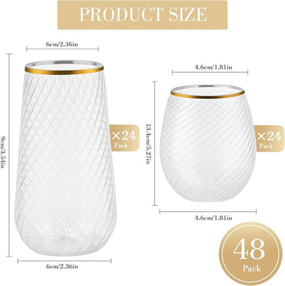 48 Pack Plastic Wine Glasses – 24 x 9oz Stemless Champagne Flutes & 24 x 12oz - Image 6
