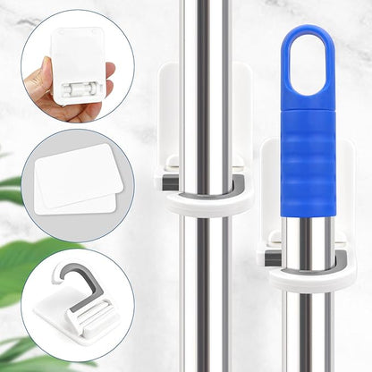 4 Pcs White Broom and Mop Holder Wall Mount Self-Adhesive Anti-Slip Gripper - Image 5