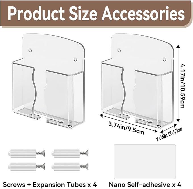 2 Pcs Clear Wall Mount Phone Holders, Self Adhesive Plastic Stand, Compatible - Image 2
