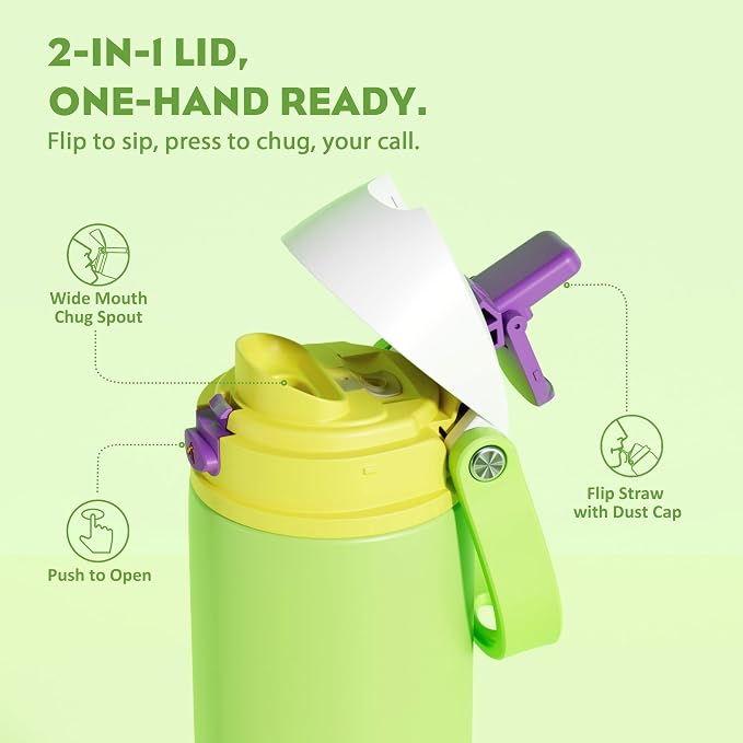 POWCAN 18 oz Insulated Water Bottle: 2-in-1 Push-Button Spout & Quick-Flip Straw - Image 2
