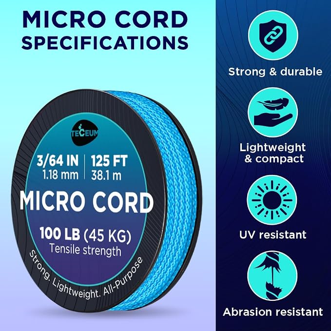 TECEUM Micro Paracord – 1.18 mm X 125 ft – Micro Utility Cord – Thin Braided - Image 4