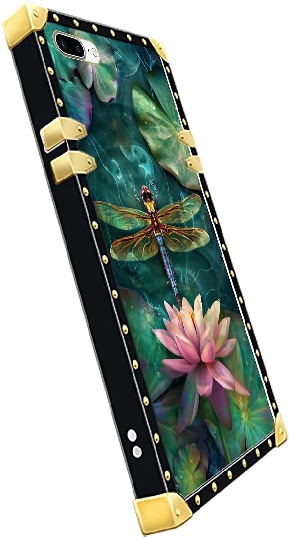 Compatible with iPhone 8 Plus 7 Plus Case, Colourful Dragonfly Pink Lily Pads - Image 4
