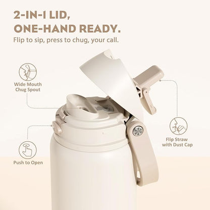 POWCAN 32 oz Insulated Water Bottle, 2-in-1 Push-Button Spout & Quick-Flip - Image 2