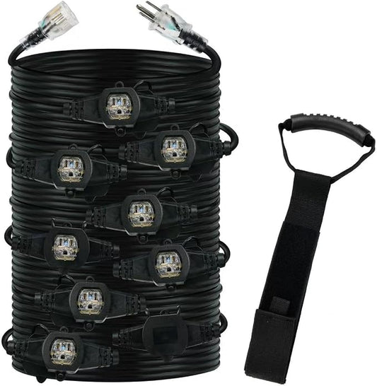 50FT 12 Gauge Multi-Outlet Outdoor Extension Cord, 10 Evenly Spaced by lalarodia