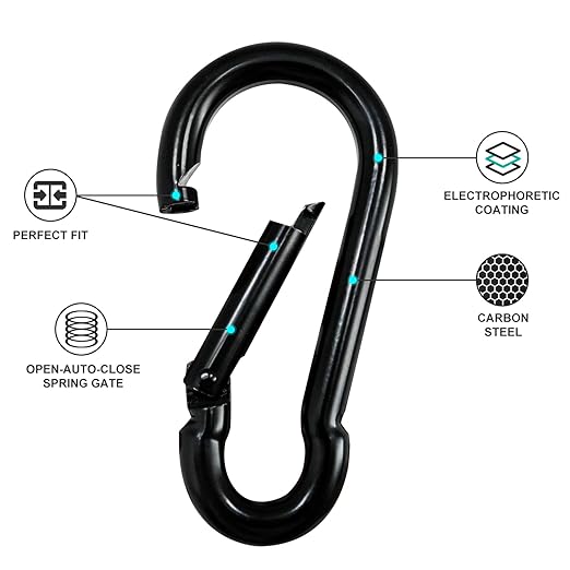 Carabiner Clip Hook, 3.15 inch 20 pcs Black Heavy Duty Spring Snap Hook Key - Image 4