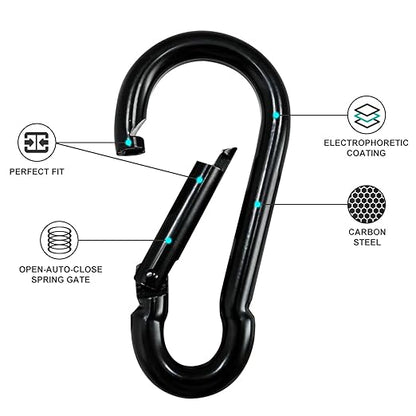 Carabiner Clip Hook, 3.15 inch 20 pcs Black Heavy Duty Spring Snap Hook Key - Image 4