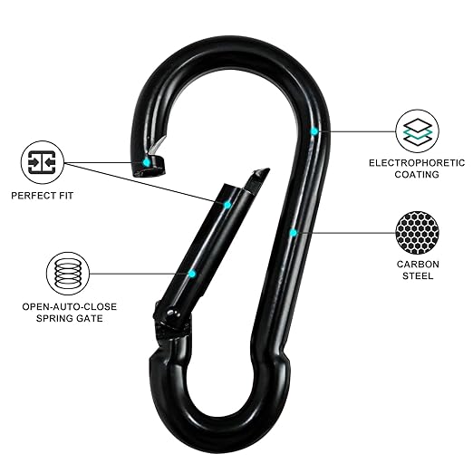 Large Carabiner Clip Hook, 4 inch 2 pcs Black Heavy Duty Spring Snap Hook Key - Image 4