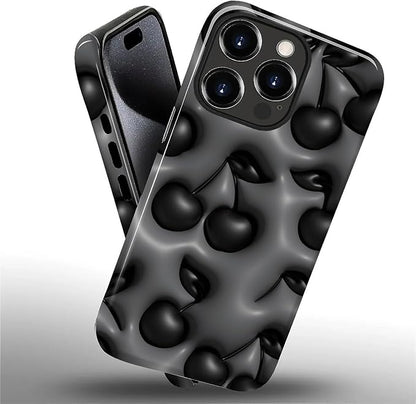 for iPhone 15 Pro Case, HL2 Cute Cool Cherry Black Hybrid 2 Layer Hard Shell - Image 2