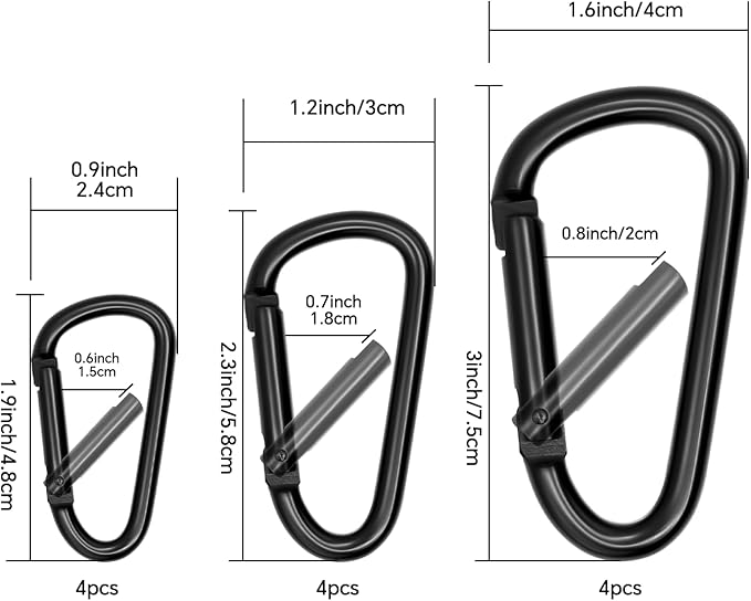 Black Carabiner Clip, Includes Mini 2 Inch Carbineers, Small 2.3" D Ring Clip - Image 7