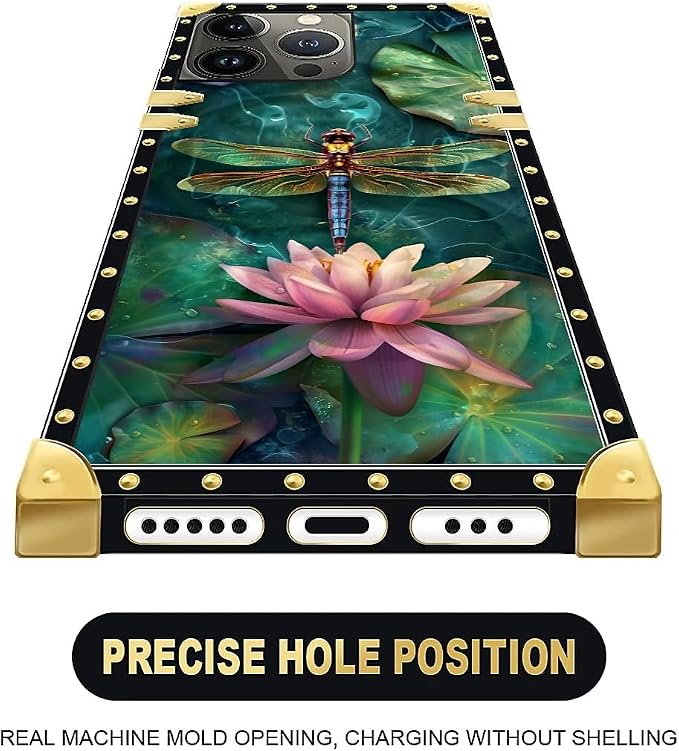 Compatible with iPhone 13 Pro Max Case, Colourful Dragonfly Pink Lily Pads - Image 5