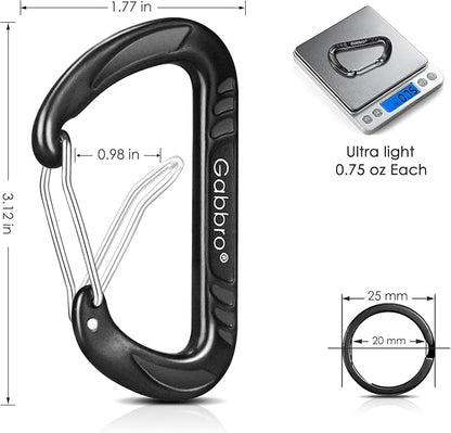 Gabbro Carabiner Clips Heavy Duty 12kN, Wiregate Aluminum Lightweight Caribeener - Image 9