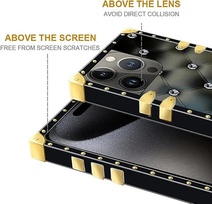 Compatible with iPhone 16 Pro Max Case, Shiny Black Sofa Crystal Luxury Golden - Image 6