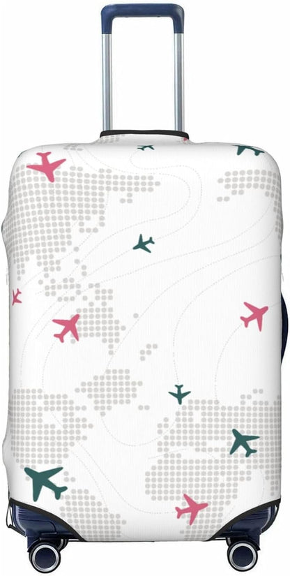 Luggage Cover with World Map and Airplane Print, Elastic Travel Suitcase by XBFCDN