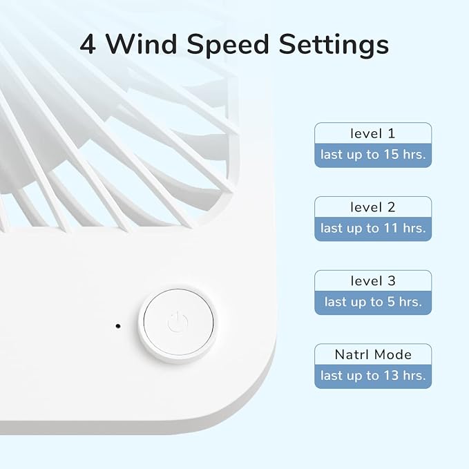 JISULIFE Desk Fan Battery Rechargeable, 4500mAh 180°Foldable Portable Personal - Image 7