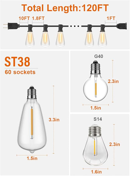 GPATIO 120FT Outdoor String Lights, Waterproof Patio Lights - Image 2